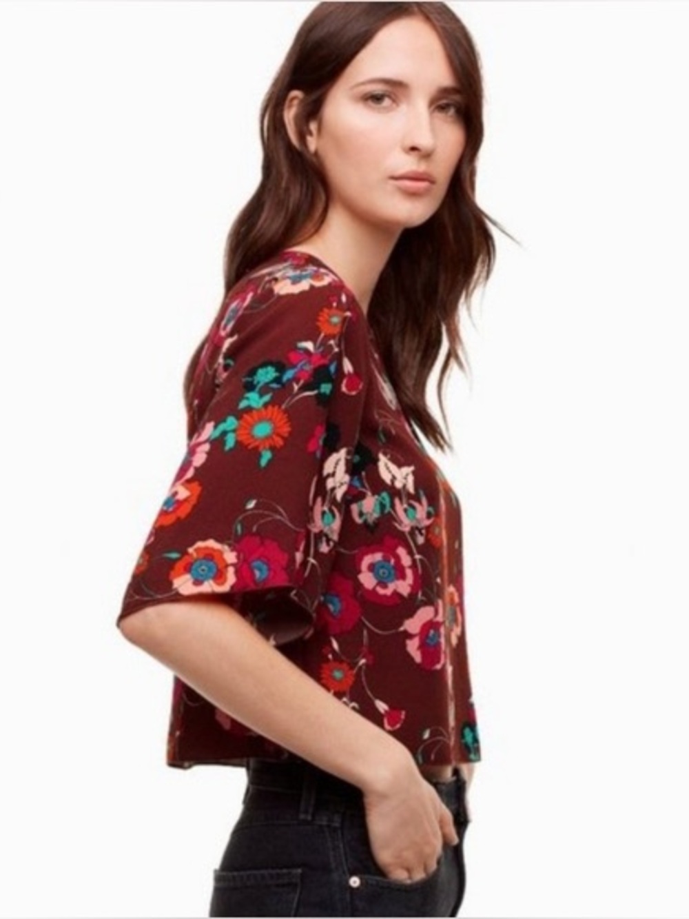 NEW! Aritzia Wilfred Cambria Short Sleeve Cropped Blouse Truffle Fuschia Lily M